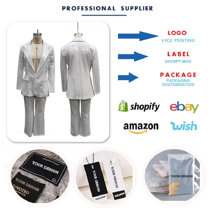 🍒New Arrivals Ladies Elegant Sequins Suits Set for Women Pants and Long Blazer Set for Women Suits Office Formal Suit Gorg GlitZ