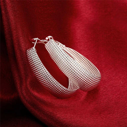 🍒925 Serling silver frosted big Hoop earrings womens party jewellery gift fashion silver wear Wedding occasion jewellery