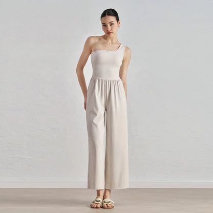🍒Fashion design one shoulder Jumpsuit with cropped trousers  women stylish bodysuit backless fashion design clothing Get Jump-Suited For Sun
