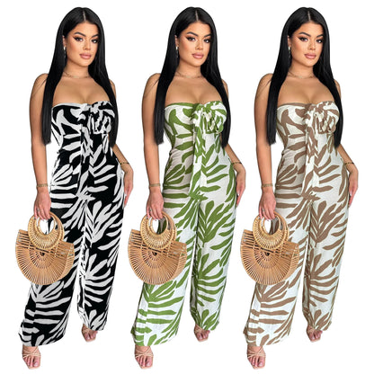 🍒Printed bodycon Jumpsuit with Wide legs clubwear beach party holiday fashion wear for women smart casul clothing