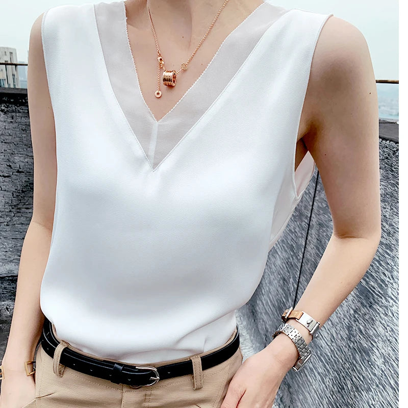 🍒Satin blouses for women summer top for office wear satin camisole versatile fashion party wear occasion wear with chifon edge
