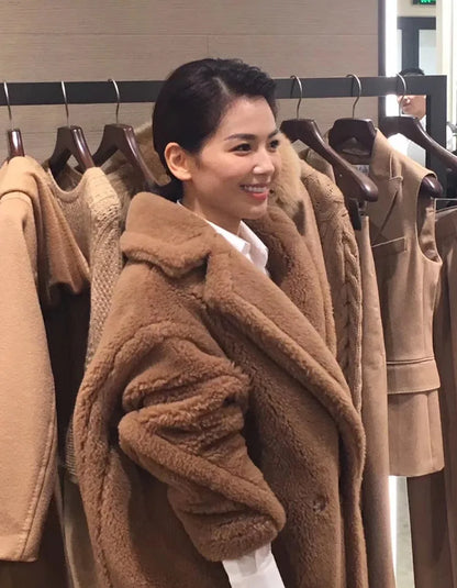 🍒Women winter faux fur coat winter long women female thick teddy bear outerwear Casual loose oversize outdoor wear Bear Winter With A Teddy