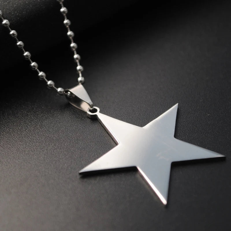 🍒Titanium stainless steel star pendant necklace creative star men/Women gift party Jewellery smart casual jewellery Slick Silver Star
