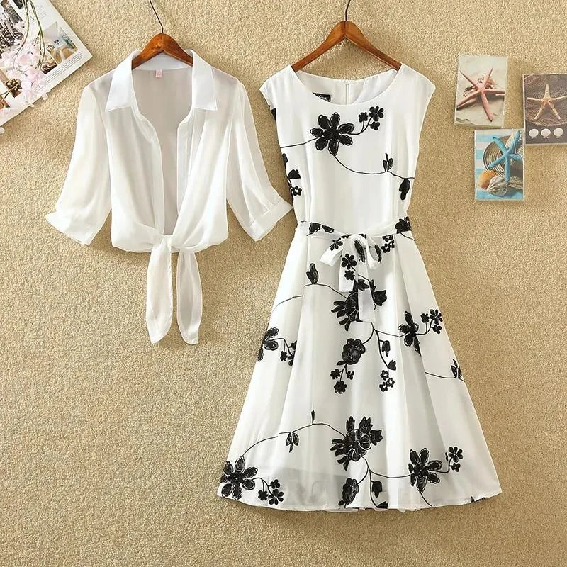 🍒Two piece outfits summer  dress fashion a line summer sets for women elegant floral clothing smart casual wear Move Into Monochrome