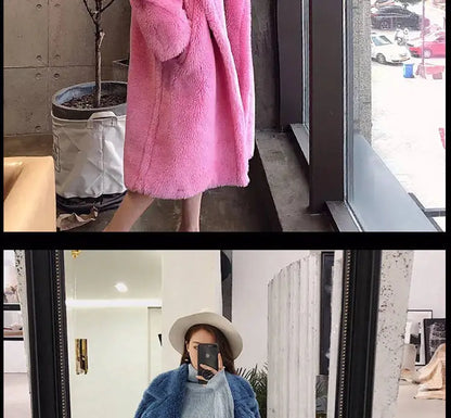 🍒Women winter faux fur coat winter long women female thick teddy bear outerwear Casual loose oversize outdoor wear Bear Winter With A Teddy
