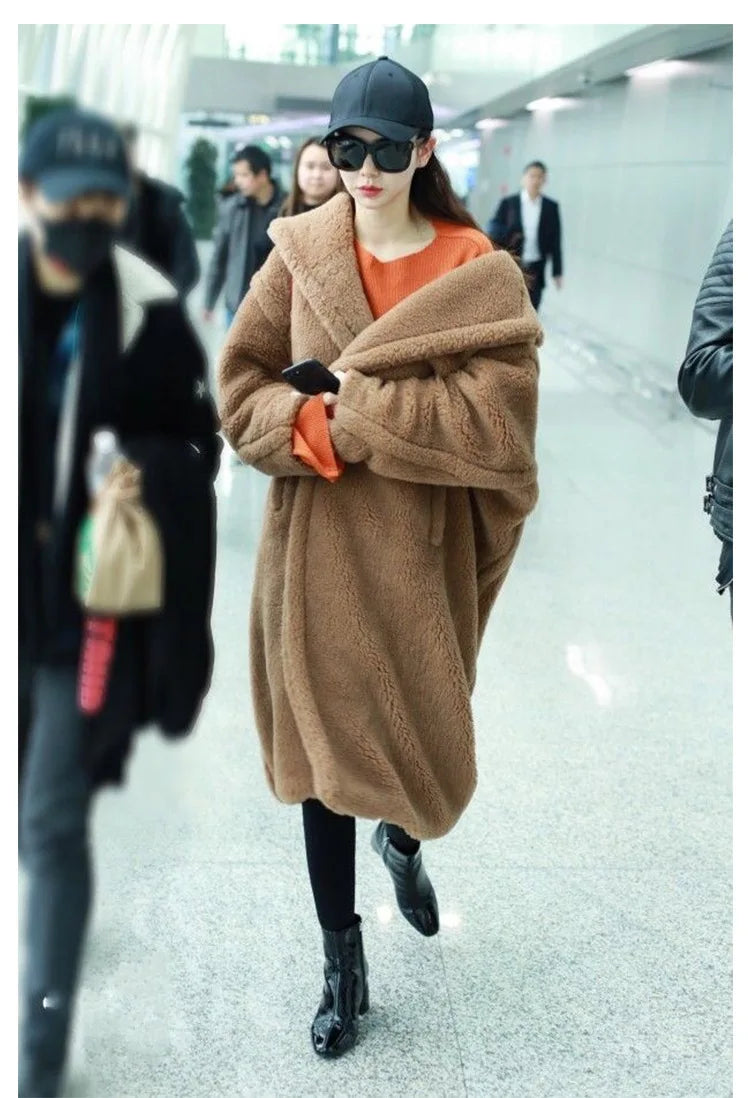 🍒Women winter faux fur coat winter long women female thick teddy bear outerwear Casual loose oversize outdoor wear Bear Winter With A Teddy