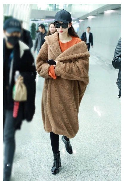 🍒Women winter faux fur coat winter long women female thick teddy bear outerwear Casual loose oversize outdoor wear Bear Winter With A Teddy