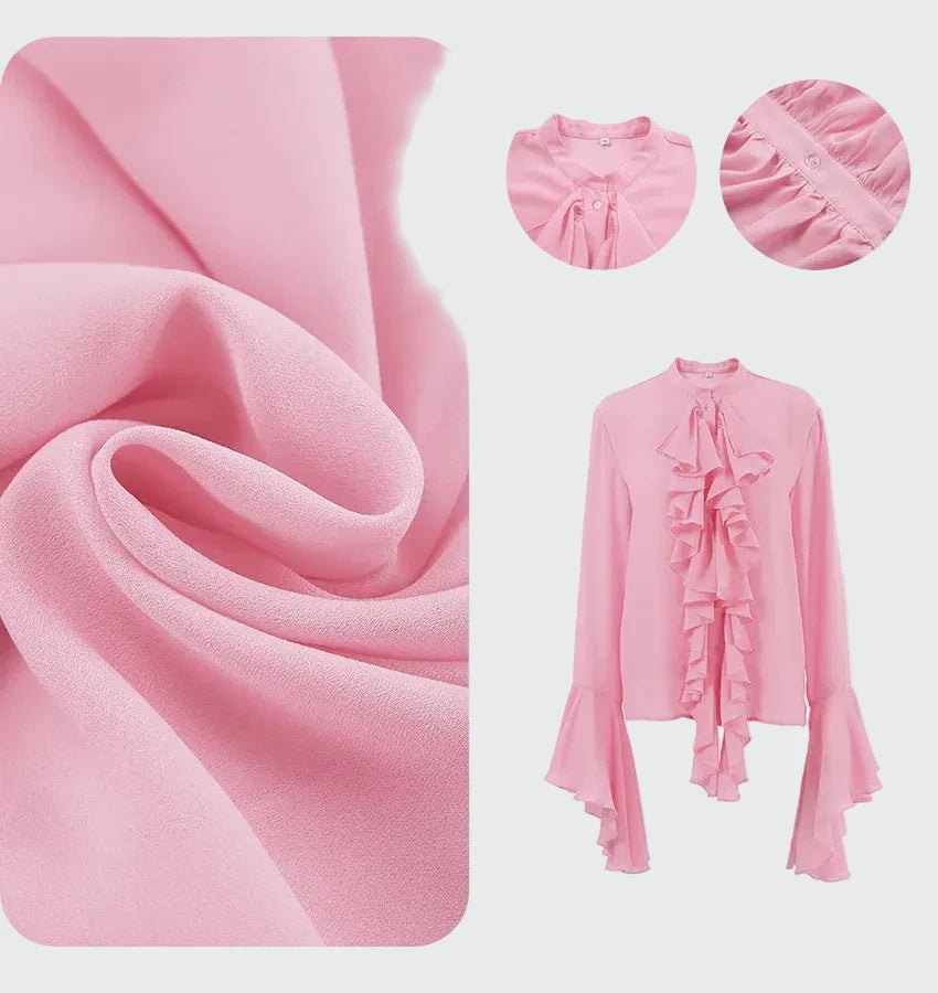 🍒Blouse cardigan tops spring fashion butterfly style ruffle blouse women single breasted shirt blouse o-neck smart casual fashion  Flutter By With A Butterfly