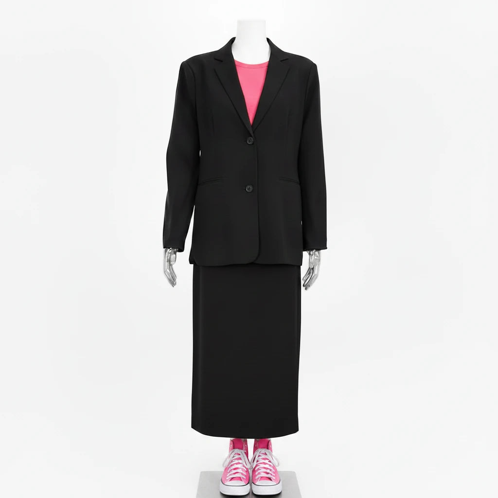 🍒Women’s suit tie-waist wrap maxi skirt and v-neck jacket female long sleeve smart casual two piece set office outfit   A Smart Move Made On Both Sides
