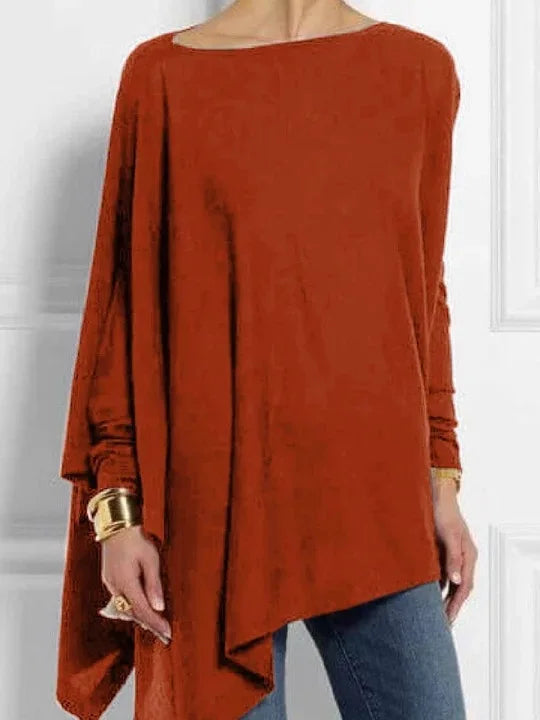 🍒 Tops Irregular casual wear o-neck long sleeve top female tunic fall plus size women tops cotton blend