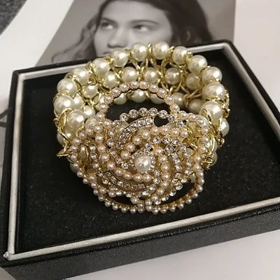 🍒Elastic pearl bracelet women's adjustable crystal bee bracelet  bangle party jewellery for occasions gift smart casual accessories Nice To Bee ' Wear