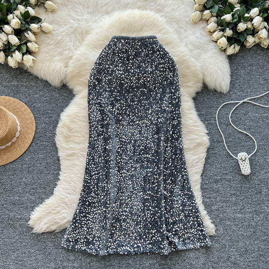 🍒Sequin tulip skirt fitted hip womens smart casual high waist elastic skirts feminine fashion party wear occasion fashion wear