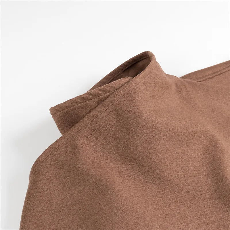 🍒French style coat mid length Women's autumn winter clothing sweet simple outerwear high collar scarf jacket fashion  loose casual clothing Feel Positive In This Over Shoulder