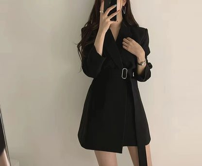 🍒Womens dress coat elegant lapel jacket waist belt blazer slimming solid colour clothes suit coat female long sleeve jacket smart casual wear Jacket This Dress