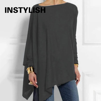 🍒 Tops Irregular casual wear o-neck long sleeve top female tunic fall plus size women tops cotton blend