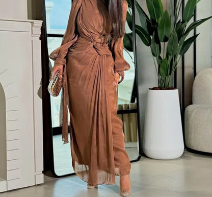 🍒Womens long sleeve pleated  dress evening party wedding guest outfit prom gowns maxi fashion clothing maxi dress clothing Role In Folds