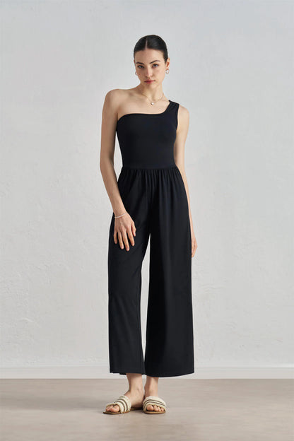 🍒Fashion design one shoulder Jumpsuit with cropped trousers  women stylish bodysuit backless fashion design clothing Get Jump-Suited For Sun