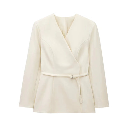 🍒Women's belt jacket v-neck autumn spring clothing smart casual wear retro long sleeve occasion wear party wear Dont WAiST TIE-m In Getting This