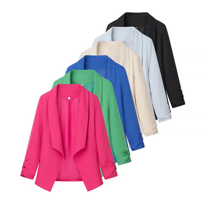 🍒Simple and versatile candy colour clothes lapel long sleeve jacket smart casual wear women spring summer wear Get Saturated In Fashion