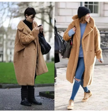 🍒Women winter faux fur coat winter long women female thick teddy bear outerwear Casual loose oversize outdoor wear Bear Winter With A Teddy