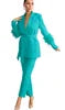 🍒 Smart causal womens two piece blazer set with feathers long sleeve jacket and straight pants set occasion party wear