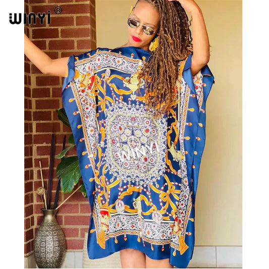 🍒Printed scarf dress loose fit women's silk outfit coloful beach coverup loose batwing midi fashion feminine beach wear  summer party wear You Will Have A Whale Of A Time Wearing This