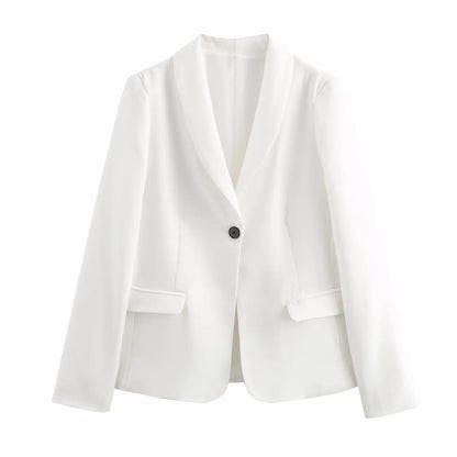 🍒Women's suit jacket with pockets one button clothing versatile slim fit long-sleeved outerwear smart casual  Look Mint In Cream