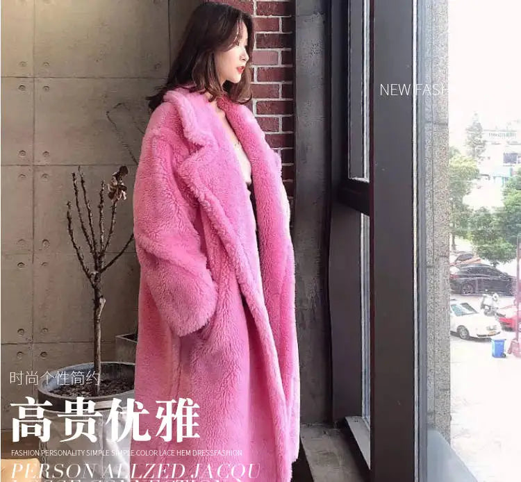 🍒Women winter faux fur coat winter long women female thick teddy bear outerwear Casual loose oversize outdoor wear Bear Winter With A Teddy