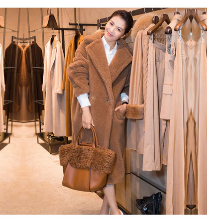 🍒Women winter faux fur coat winter long women female thick teddy bear outerwear Casual loose oversize outdoor wear Bear Winter With A Teddy