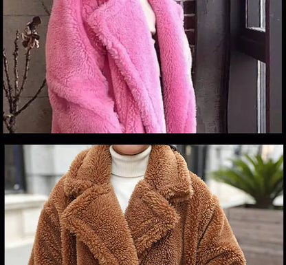 🍒Women winter faux fur coat winter long women female thick teddy bear outerwear Casual loose oversize outdoor wear Bear Winter With A Teddy