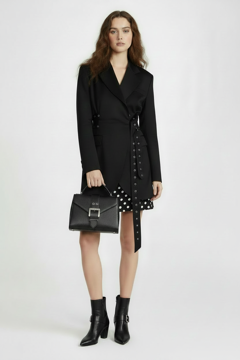 🍒Double belt button casual jacket v-neck lapel jacket belted blazers for occasion women outwear smart casual clothes  A Belter of A Blazer