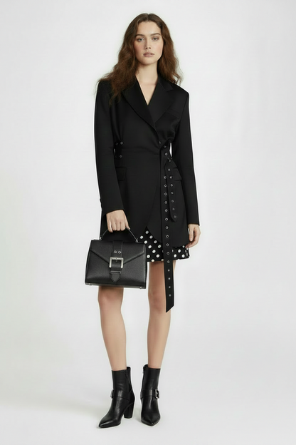 🍒Double belt button casual jacket v-neck lapel jacket belted blazers for occasion women outwear smart casual clothes  A Belter of A Blazer