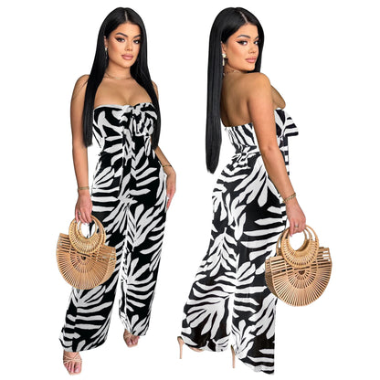🍒Printed bodycon Jumpsuit with Wide legs clubwear beach party holiday fashion wear for women smart casul clothing