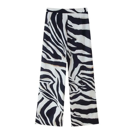 🍒Casual wide legs trousers pants   for women zebra print stripes vintage high waist ankle trousers for beach holiday wear party occasion wear Hot Pants