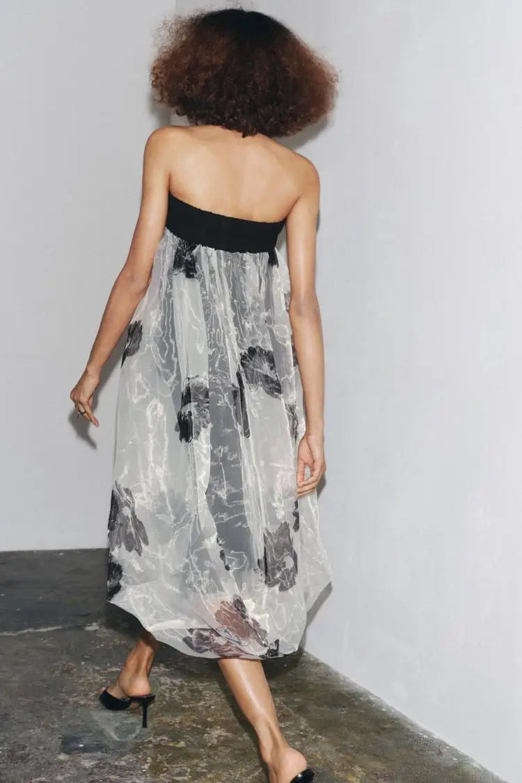 🍒Floral Chiffon dress midi elegant summer fashion loose collarless outfit also can be used as a maxi skirt versitile clothing natural waist smart casual party occasion wear Versatile Style