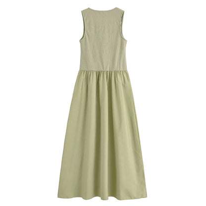 🍒Women's sleeveless vest outfit maxi summer mixed media fashion smart casual wear for women  Sleeveless Long Vest dress a-line pleated InVEST In Essentials