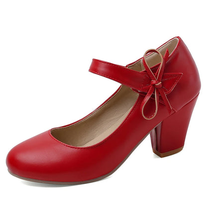 🍒Womens pumps 7cm high thick block heels round toe mary Janes shoes wedding dress footwear office shoes ladies ankle strap heels with bows