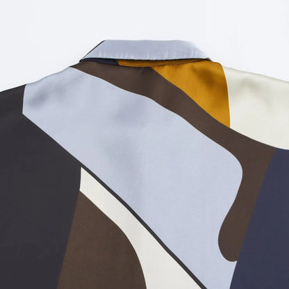 🍒Women's satin shirt lazy style casual simple lapel collar shirt button decoration printed light weight jacket for summer Multi- task