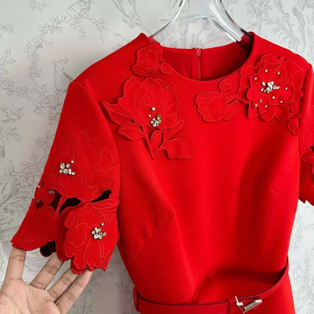 🍒Short sleeve vintage dress short sleeve midi hand-made lace hollow diamond summer outfit a-line womens fashion wear Line Up For As or you wil B disapointed