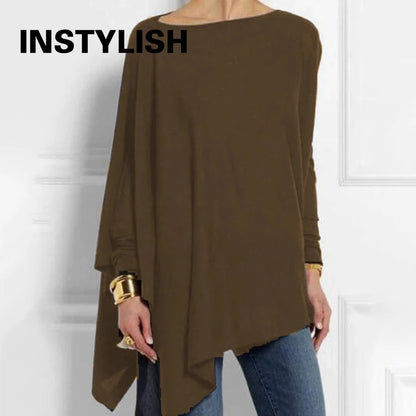 🍒 Tops Irregular casual wear o-neck long sleeve top female tunic fall plus size women tops cotton blend