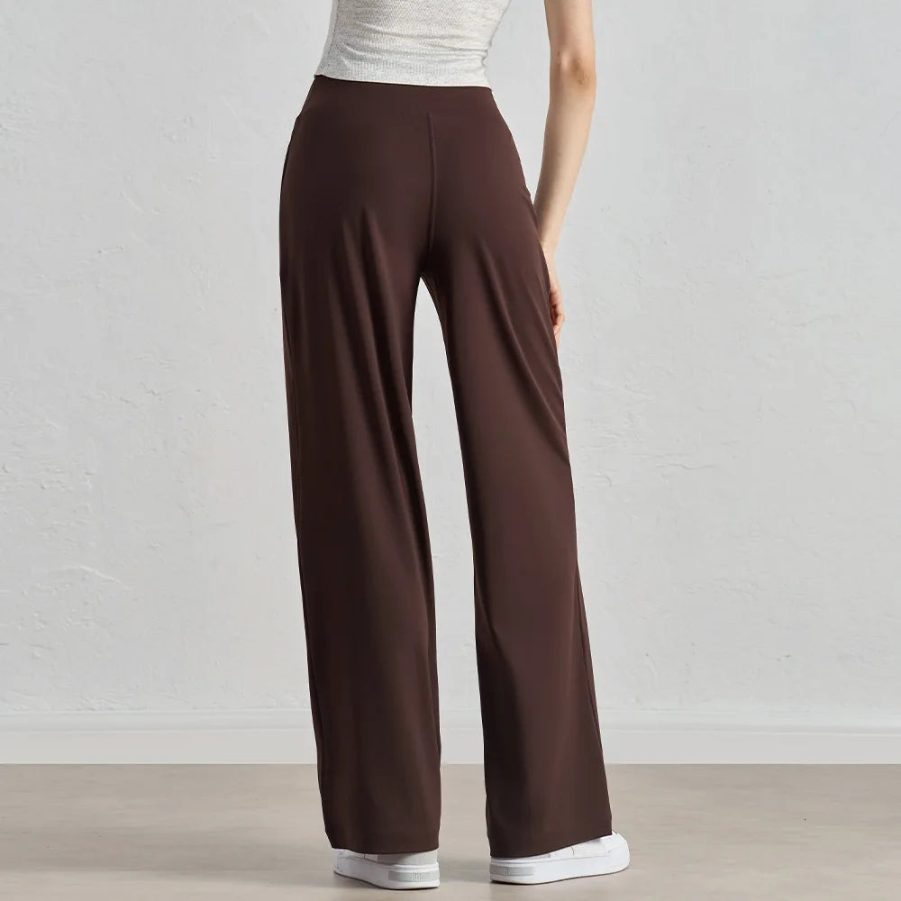 🍒Leisure wide leg pants cool feel smart casual women gym workout pants long legs loose skin friendly yoga dance wear ladies trousers with pockets Cute Casual