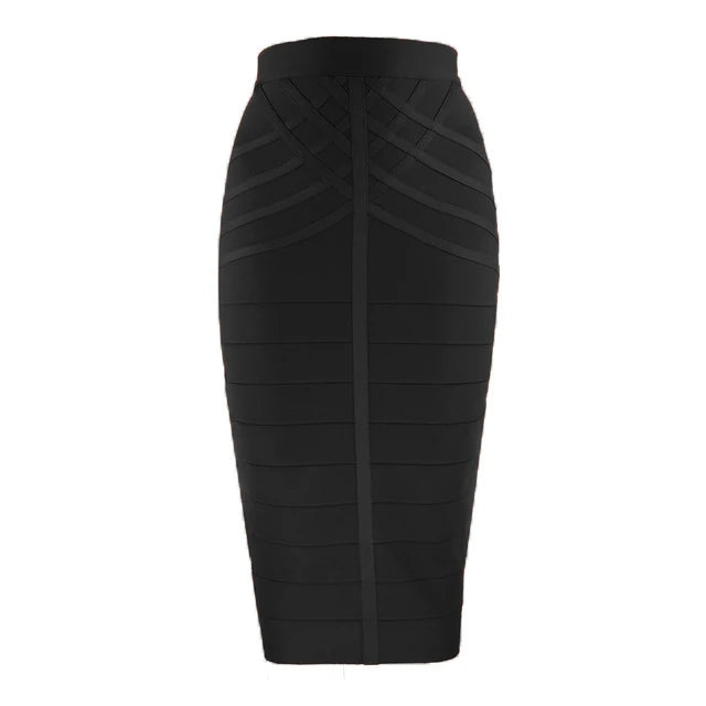 🍒Black bandage skirt fitted midi fashion for women vintage summer wear for ladies Clothes elasticated pencil skirt Pencil This One In