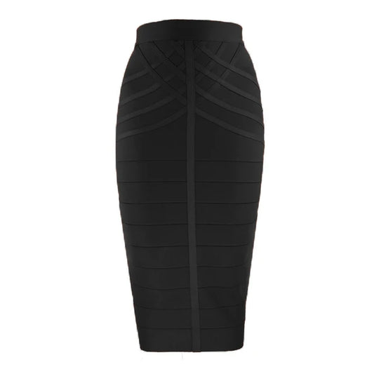 🍒Black bandage skirt fitted midi fashion for women vintage summer wear for ladies Clothes elasticated pencil skirt Pencil This One In