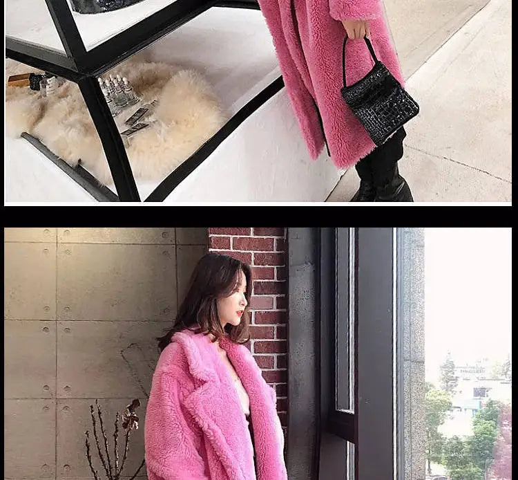 🍒Women winter faux fur coat winter long women female thick teddy bear outerwear Casual loose oversize outdoor wear Bear Winter With A Teddy