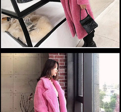 🍒Women winter faux fur coat winter long women female thick teddy bear outerwear Casual loose oversize outdoor wear Bear Winter With A Teddy