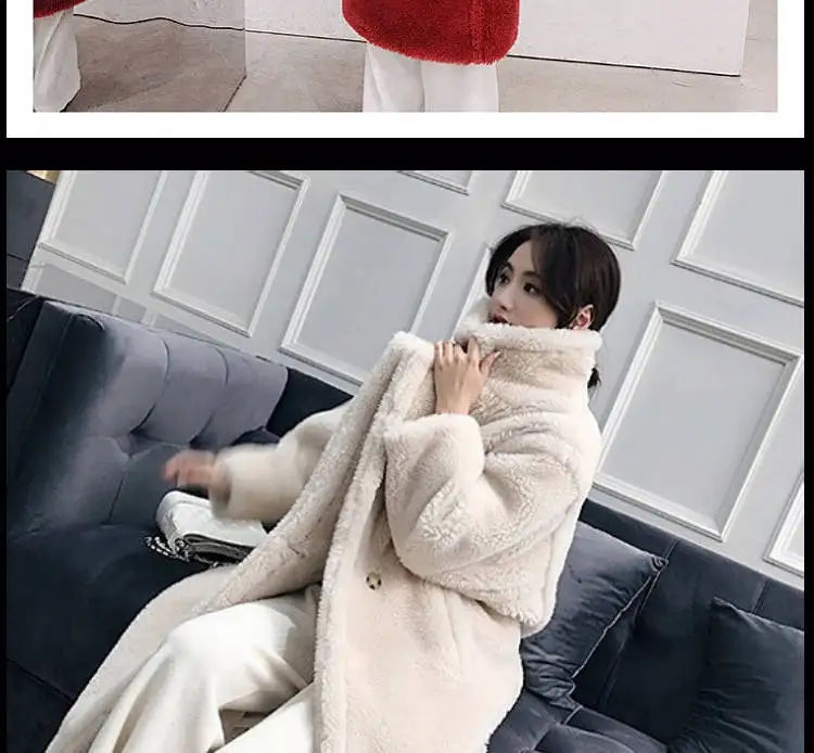 🍒Women winter faux fur coat winter long women female thick teddy bear outerwear Casual loose oversize outdoor wear Bear Winter With A Teddy