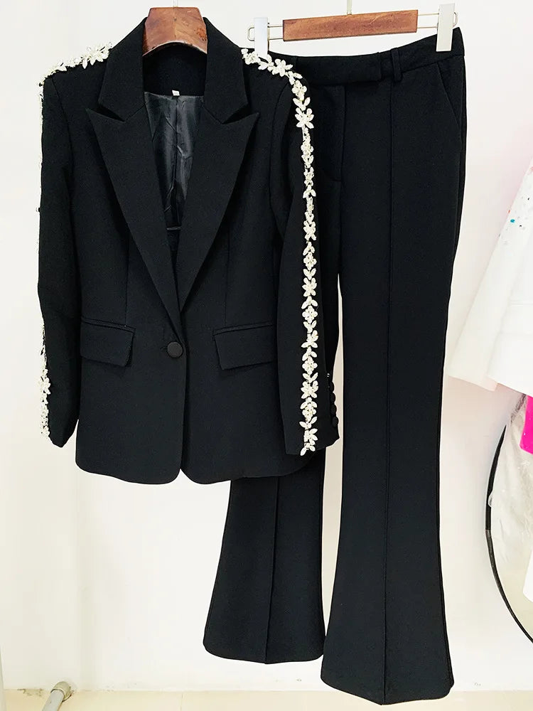 🍒Fashion suits long sleeve white two piece trouser set office wear white wedding suit for women occasion party wear smart casual clothing tuxedo blazer With diamond detail Heaven Sent