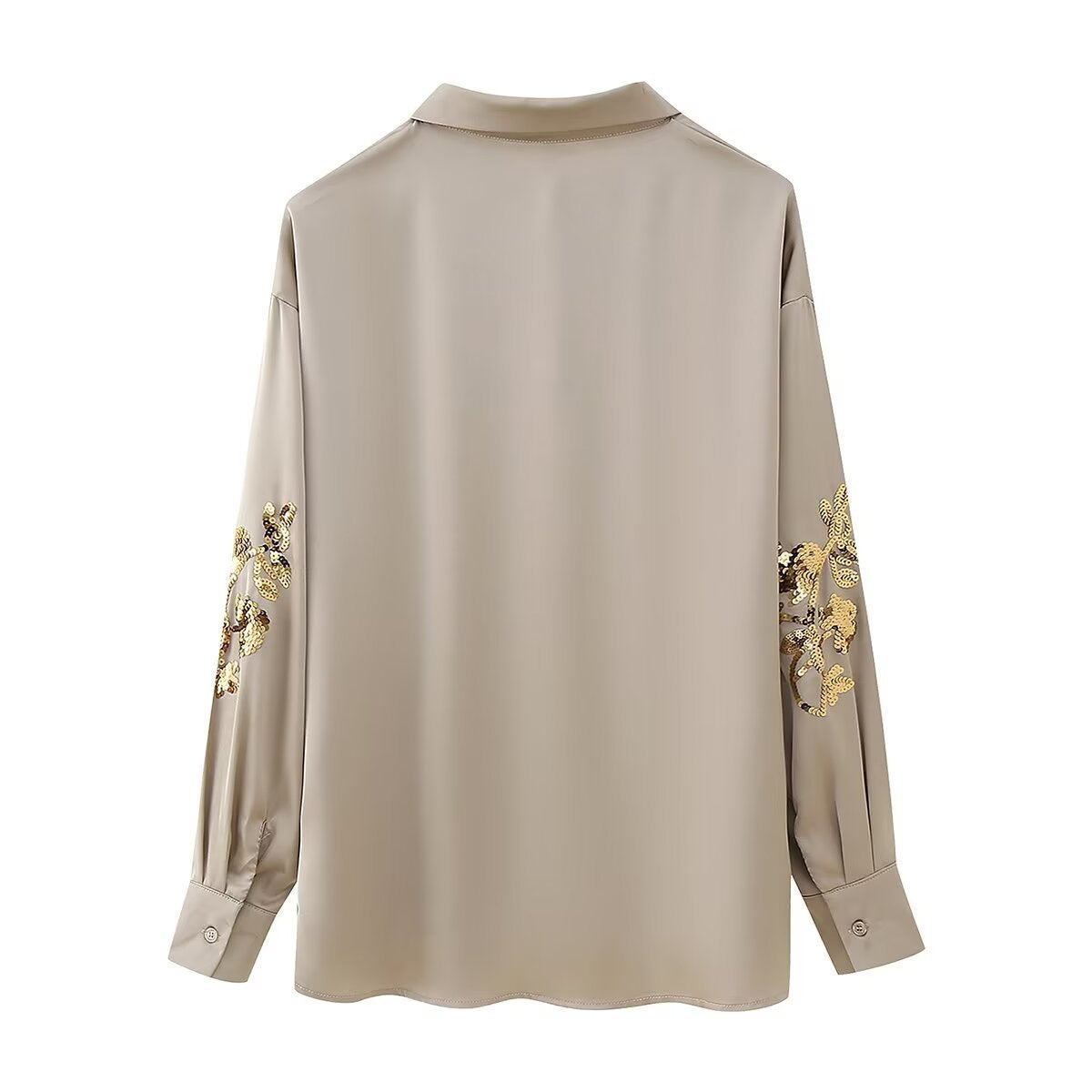 🍒Sequin two piece set long sleeve shirt top with elasticated waist party trousers smart casual clothing occasion outfit for women holiday vacation clothes for beach party Suitable Satin