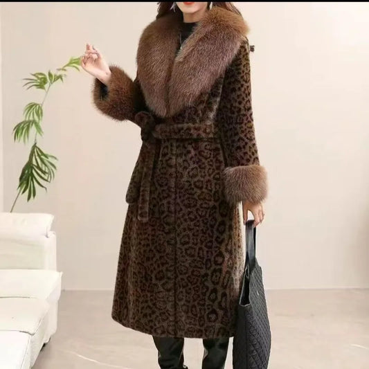 🍒Women's leopard print coat long faux fur overcoat for women trench coats chic winter fashion with thick fur collar belt Posh Plush