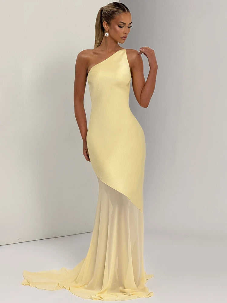 🍒One shoulder backless dress maxi bodycon womens miixed media fashion clothing sleeveless outfit club wear party wear